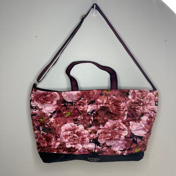 NWT Victoria's Secret Pink Floral Flower Quilted Nylon Weekender Tote Travel Bag - Picture 2 of 10